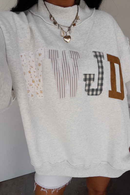 WWJD Embroidered Patch Mock Neck Sweatshirt