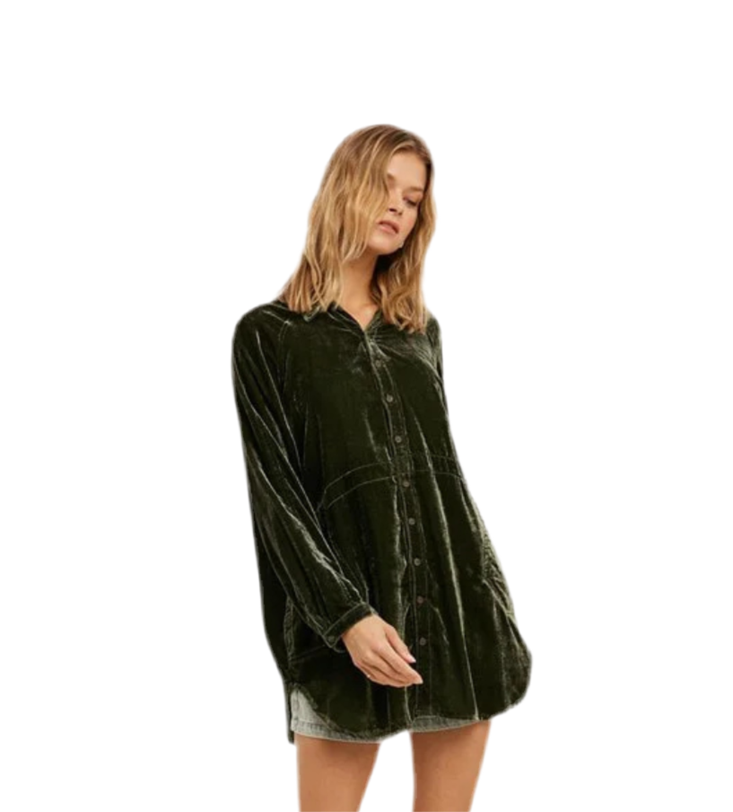 Olive Velvet Button-Up