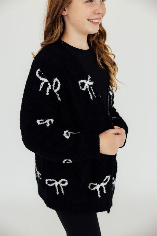 Black/Coconut Bow Cardigan- Girls