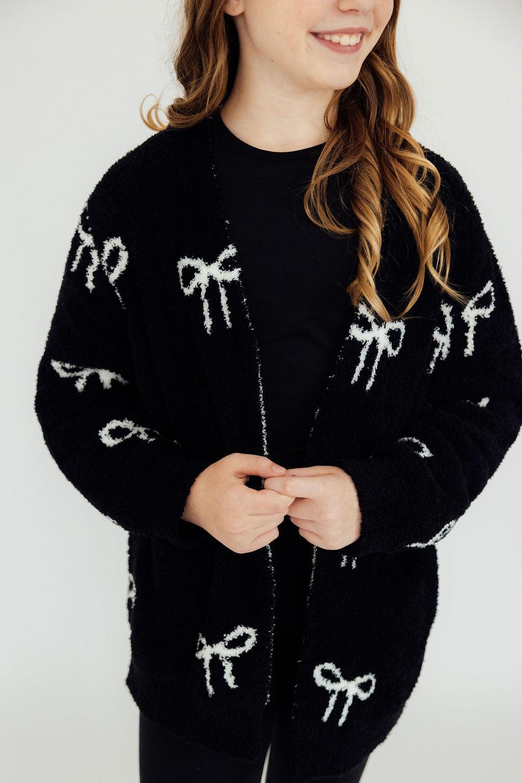 Black/Coconut Bow Cardigan- Girls