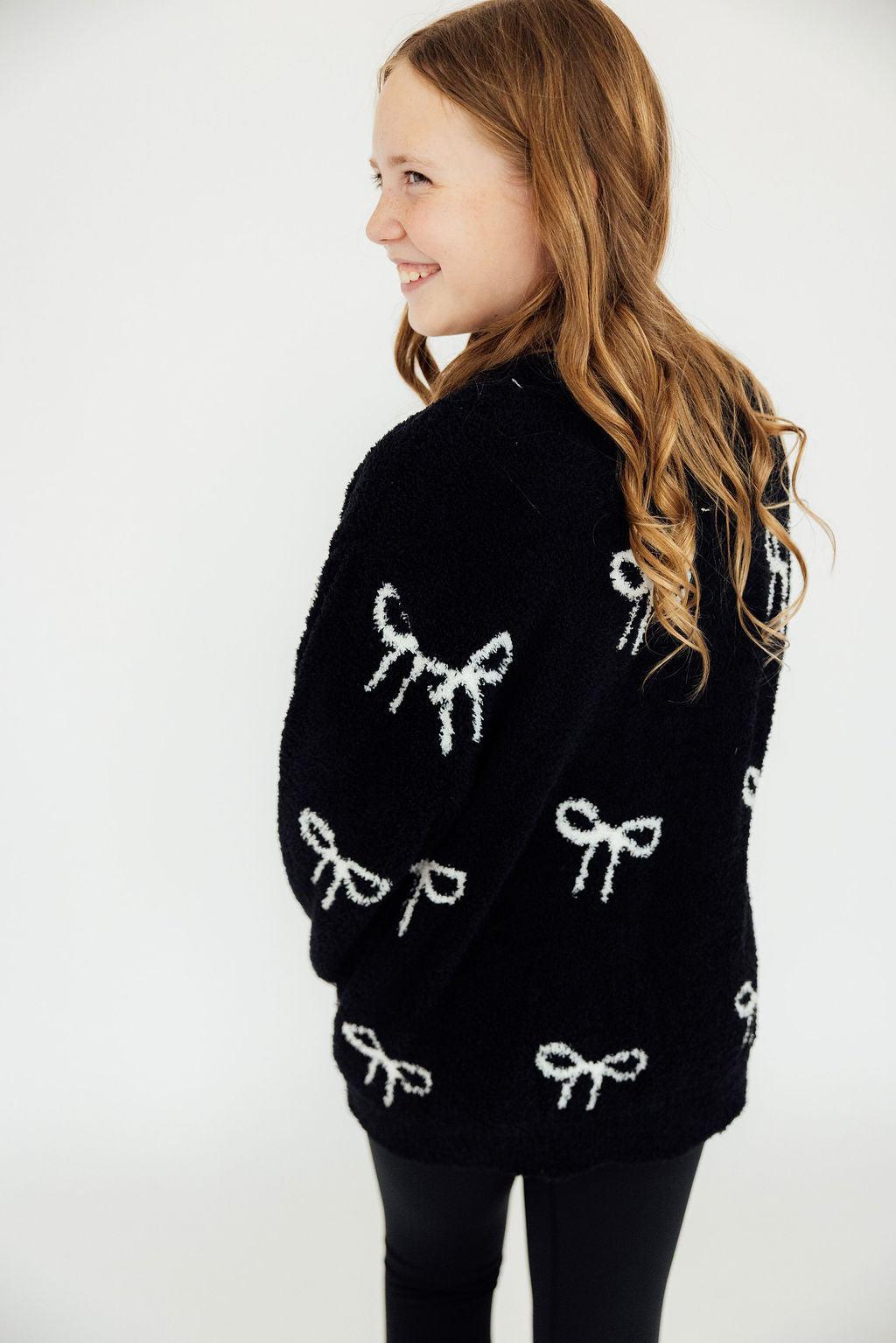 Black/Coconut Bow Cardigan- Girls
