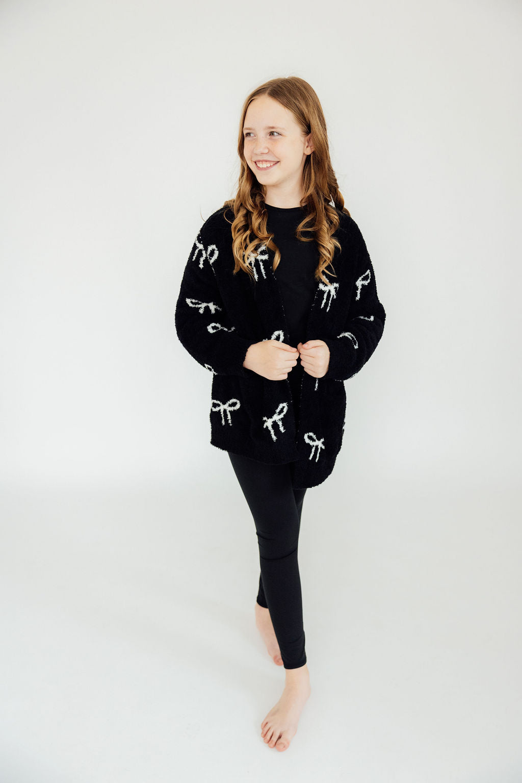 Black/Coconut Bow Cardigan- Girls