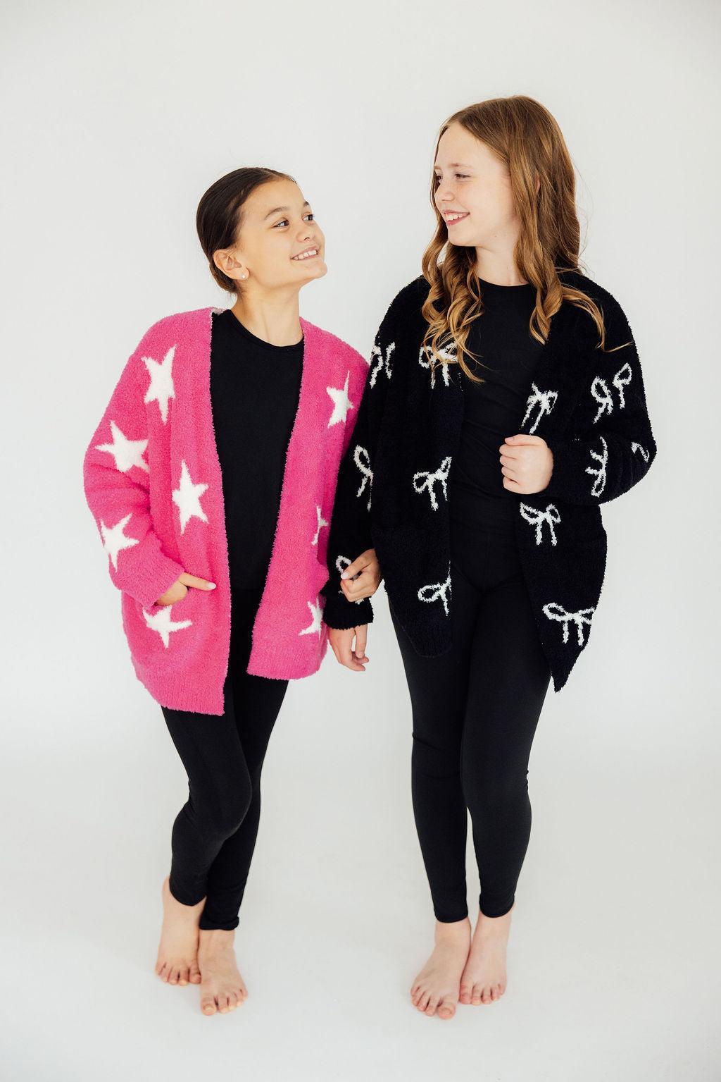 Black/Coconut Bow Cardigan- Girls