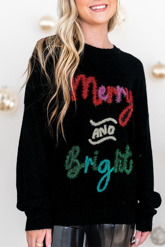 Tinsel Merry and Bright Christmas Sweater-Black