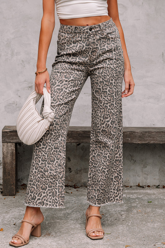 Leopard Frayed Edge High Waisted Jeans