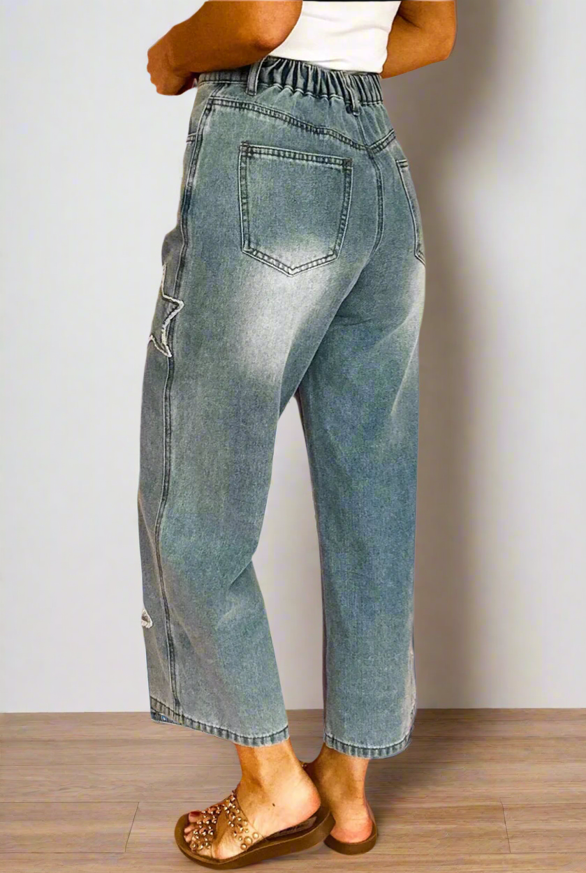Star Patchwork High Waist Jeans