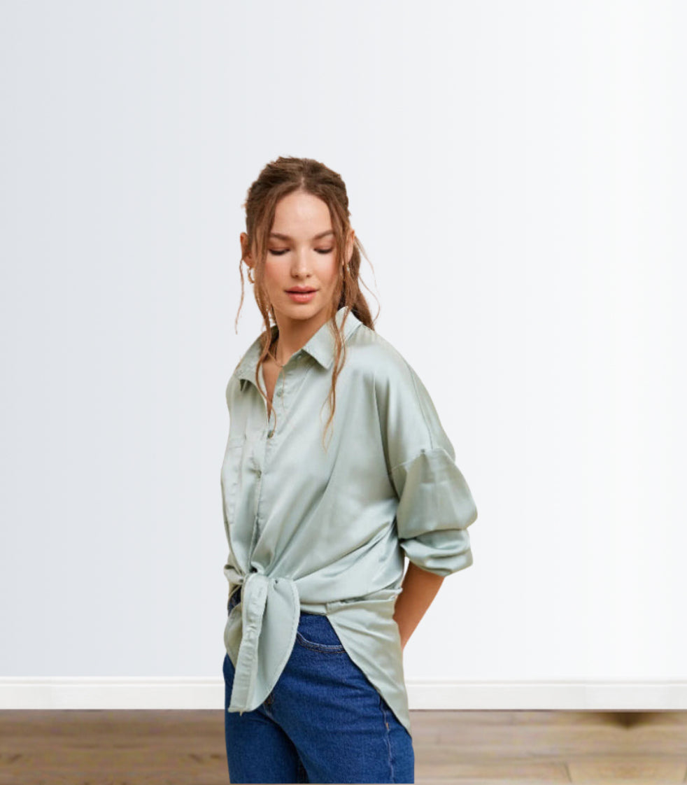 Sage Satin Blouse