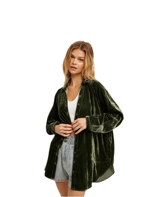 Olive Velvet Button-Up