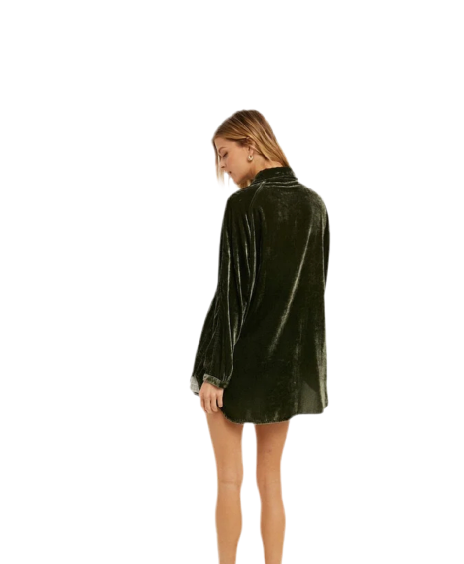 Olive Velvet Button-Up