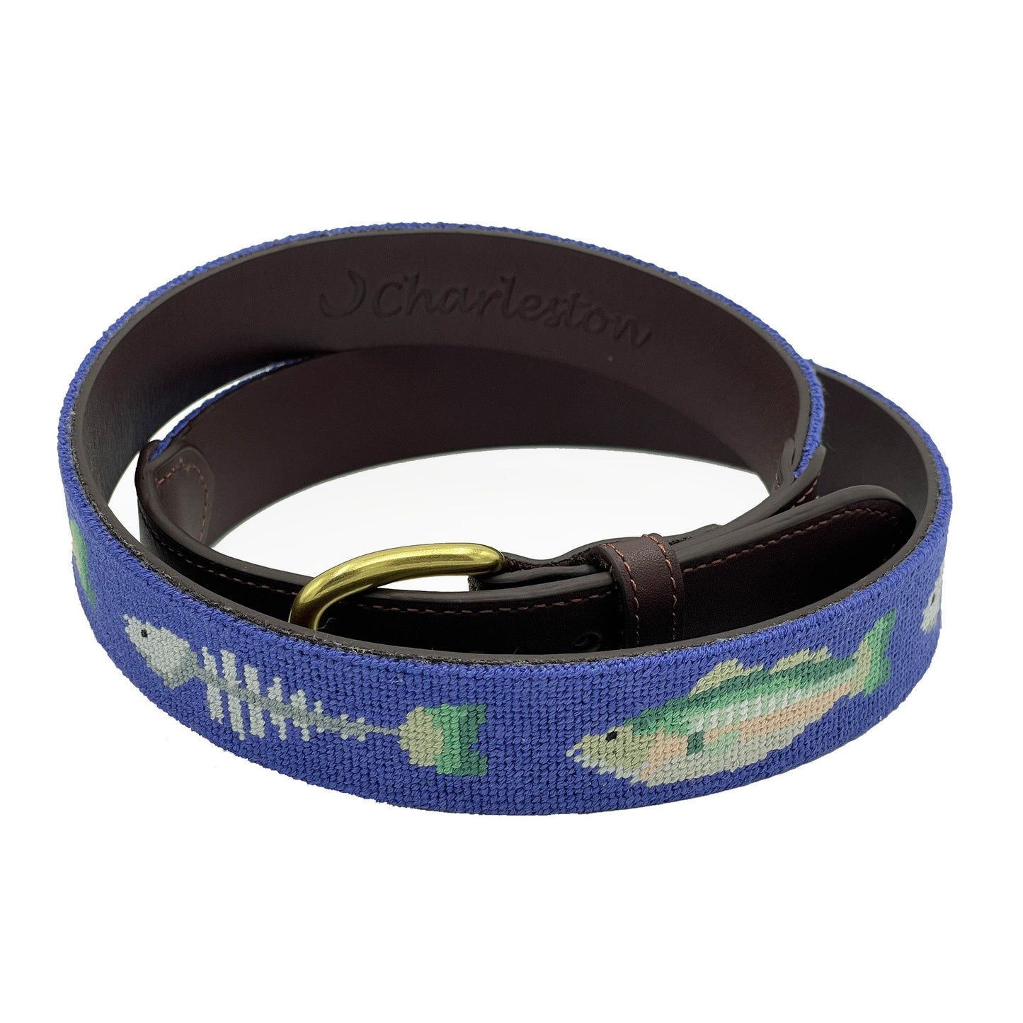 Fishing Print Needlepoint Belt