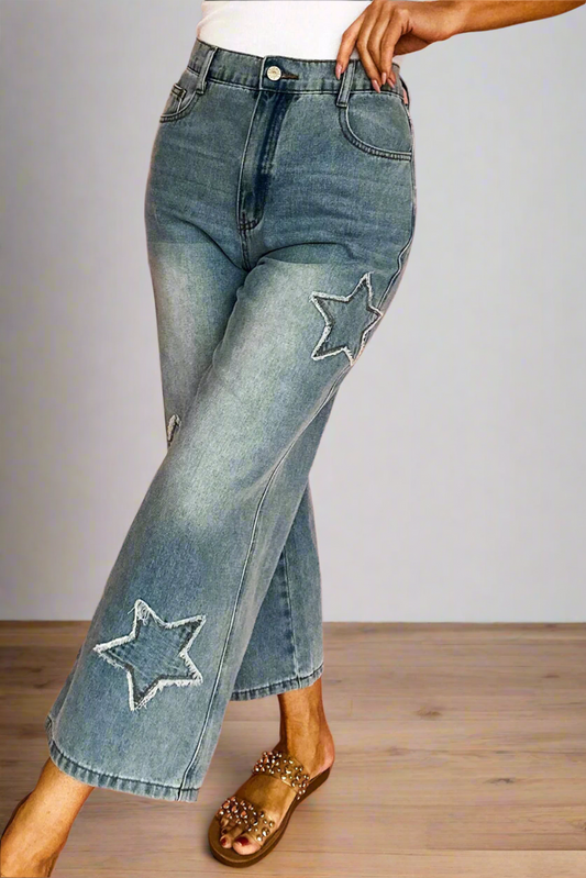 Star Patchwork High Waist Jeans