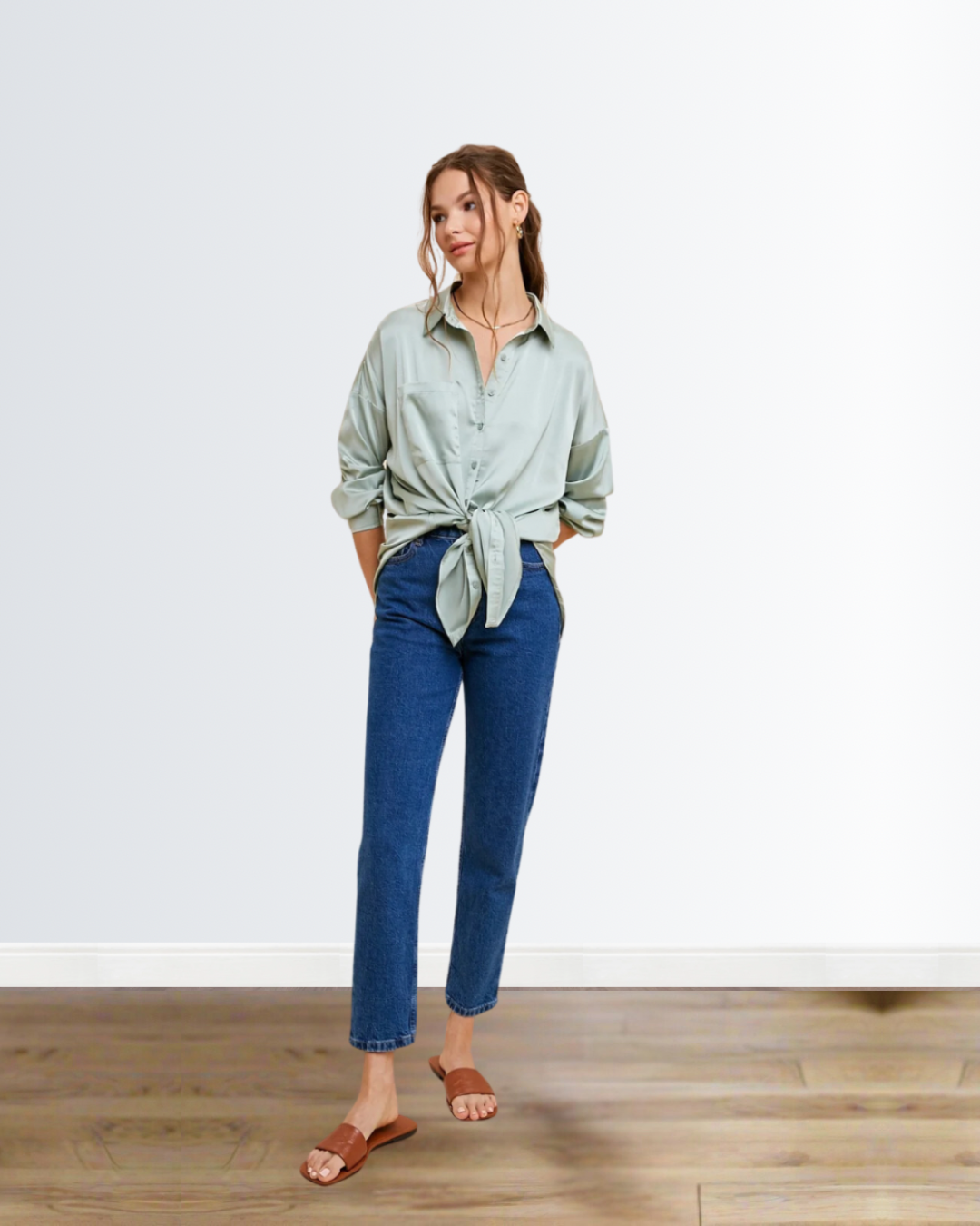 Sage Satin Blouse