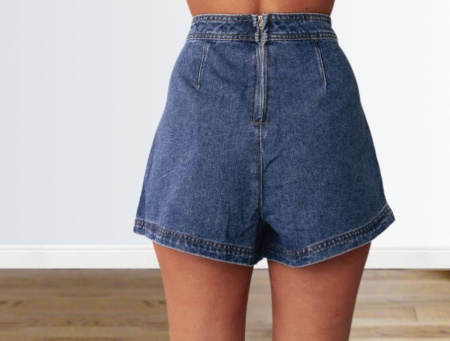 Asymmetrical Denim Skort with Pockets