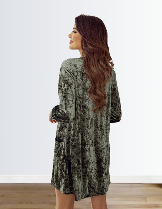 Evergreen Velvet Dress with Pockets