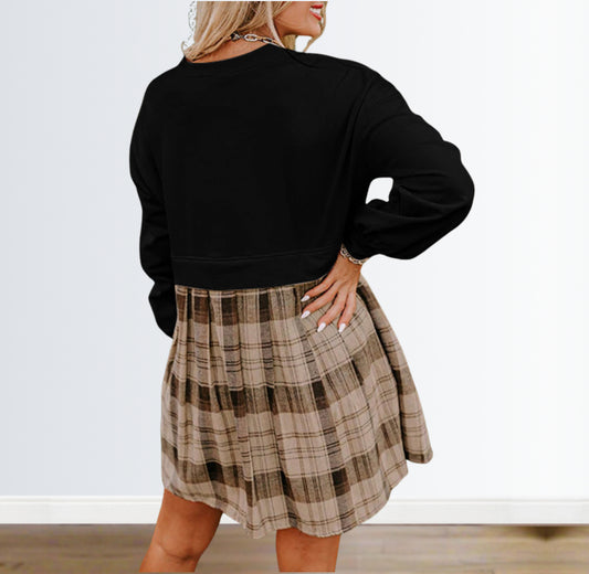Black Plaid Sweater Dress