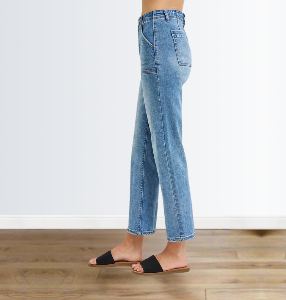RISEN Full Size High Waisted Bootcut Cropped Jeans