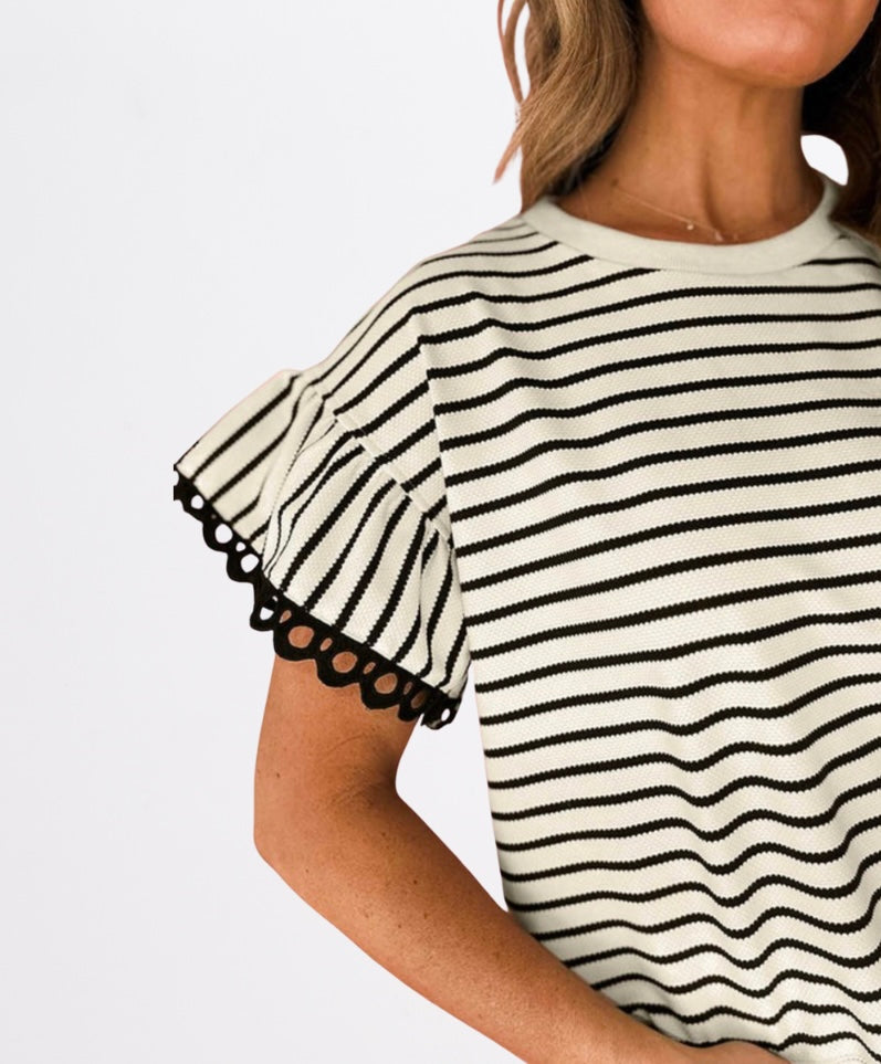 Scallop + Lace Ruffle Sleeved Top