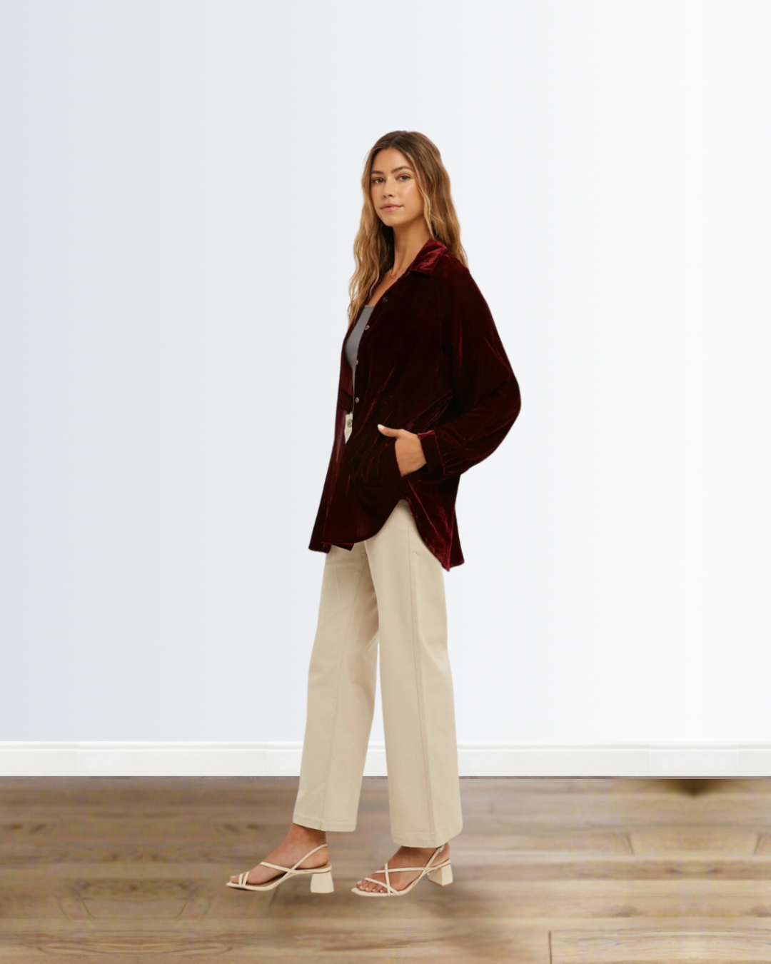 Wine Velvet Button-Up