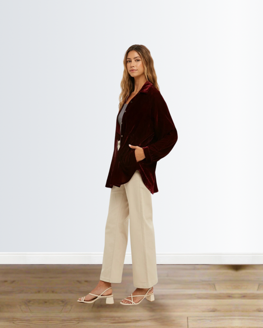 Wine Velvet Button-Up