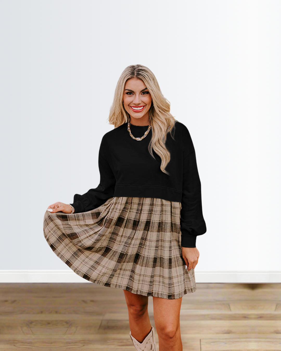 Black Plaid Sweater Dress