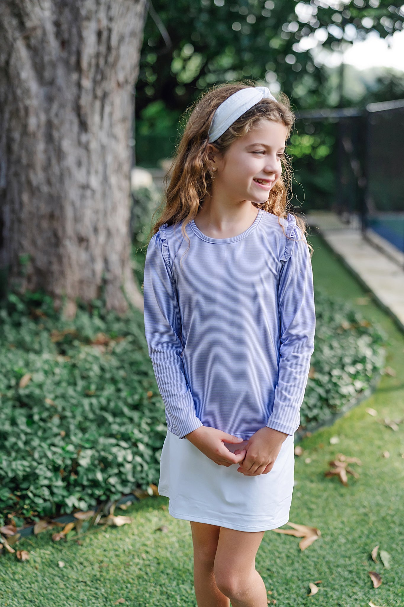 Mia Girls' Longsleeve Performance Top by LH Sport - Purple Stripes