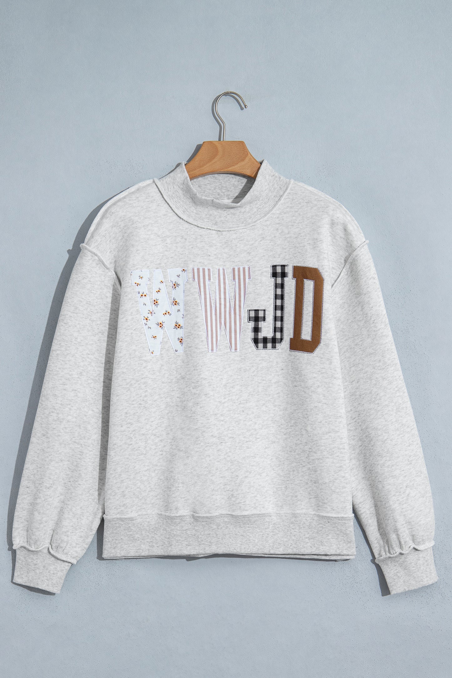 WWJD Embroidered Patch Mock Neck Sweatshirt