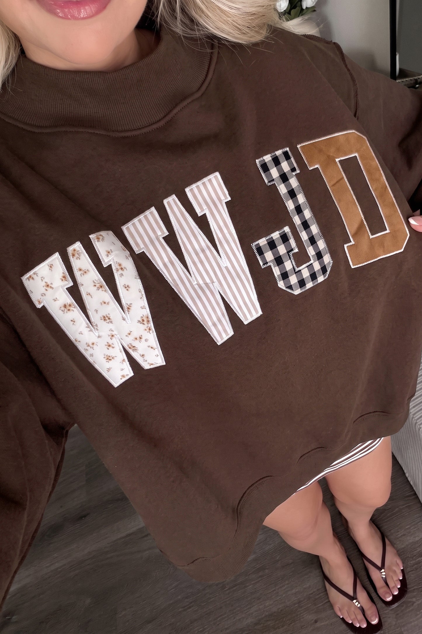 WWJD Embroidered Patch Mock Neck Sweatshirt