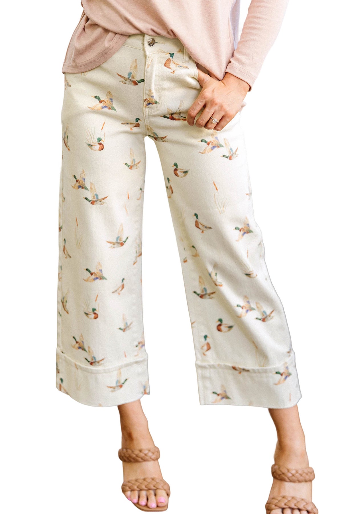 Mallard Printed Cuffed Hem Jeans