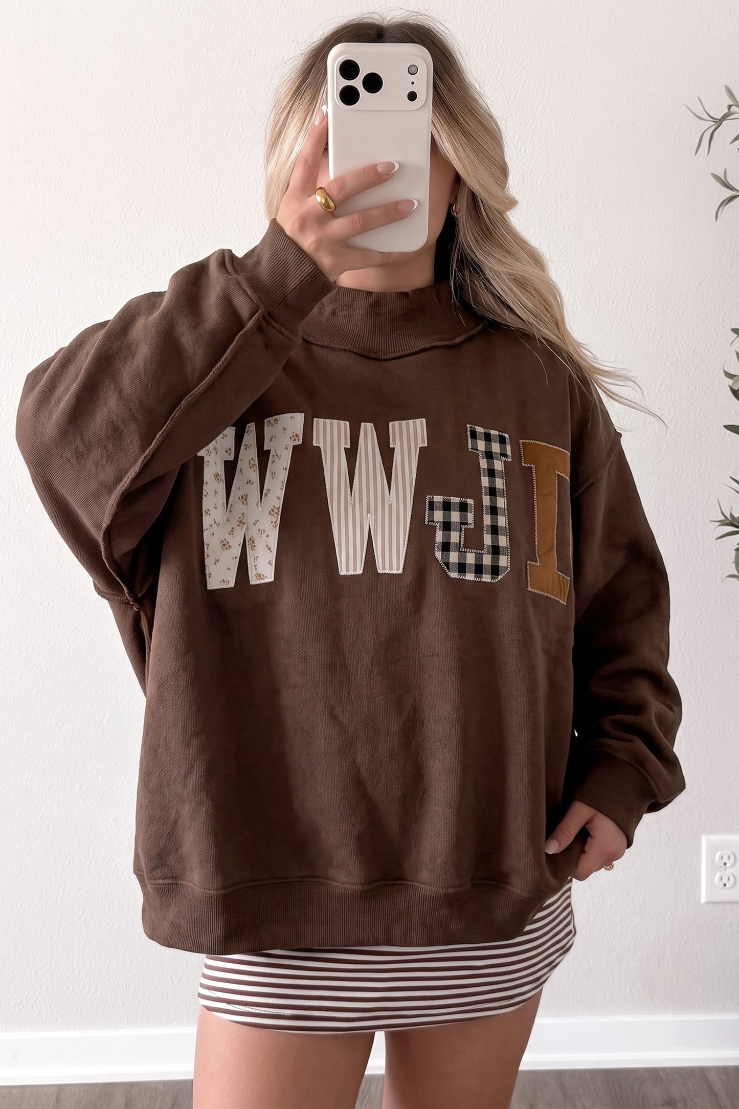 WWJD Embroidered Patch Mock Neck Sweatshirt