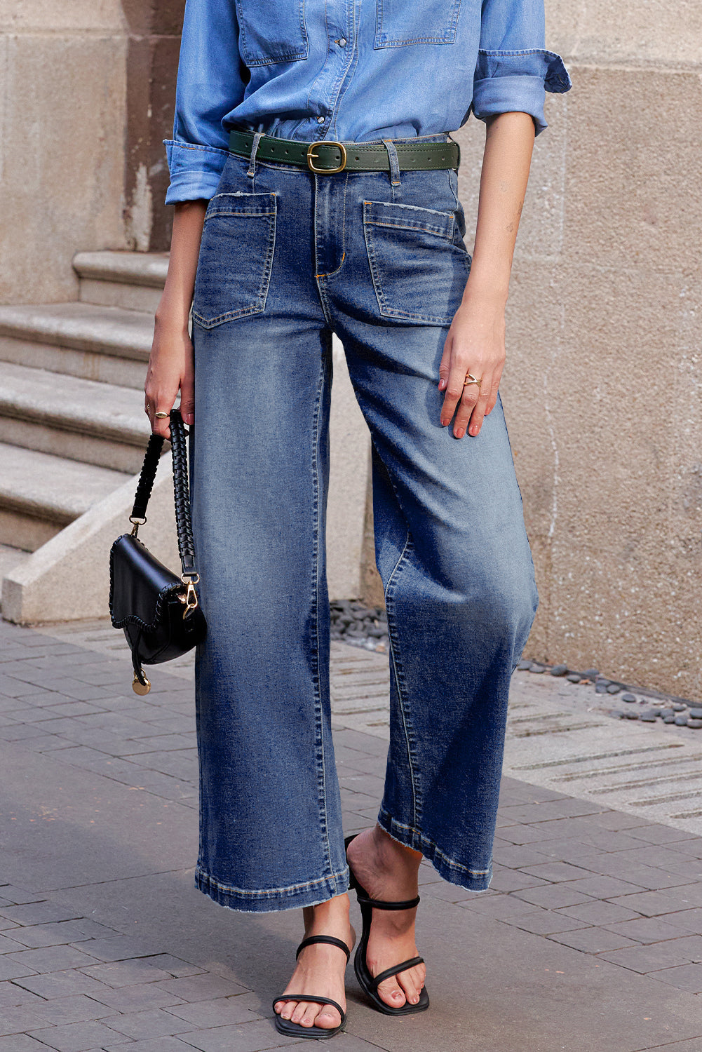 Denim Patch Pocket Shift Jeans- Two Colors