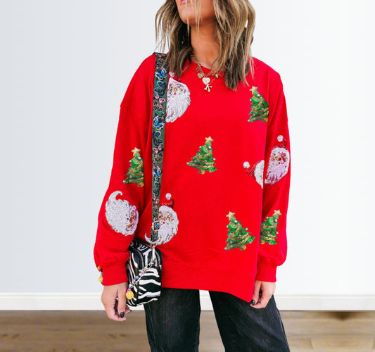 Sequin Santa + Christmas Tree Sweatshirt