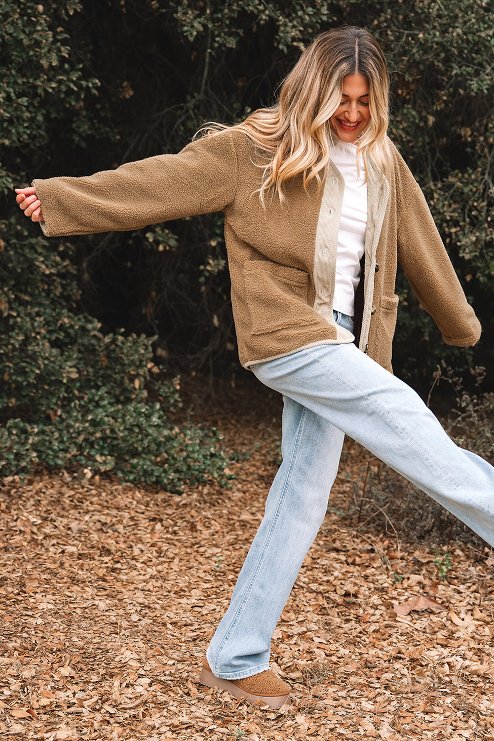 Teddy Patchwork Button Up Jacket