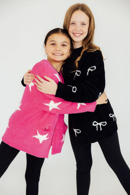 Black/Coconut Bow Cardigan- Girls