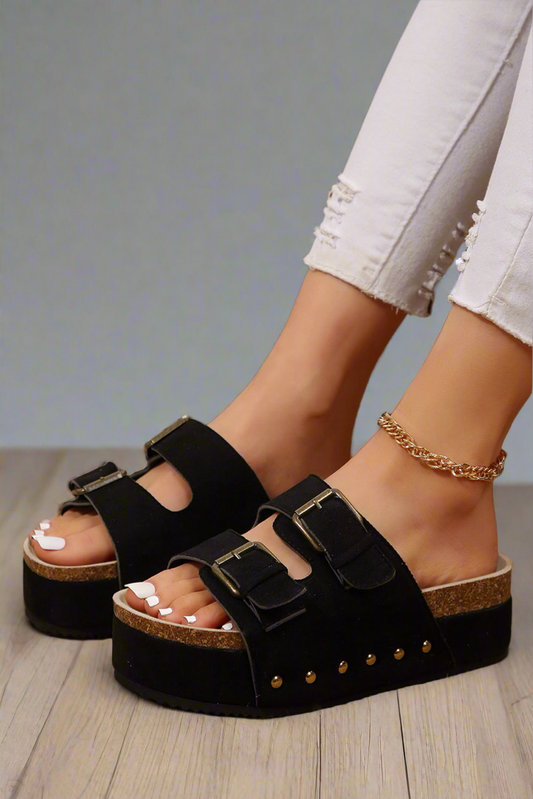 Black Suede Buckle Sandal