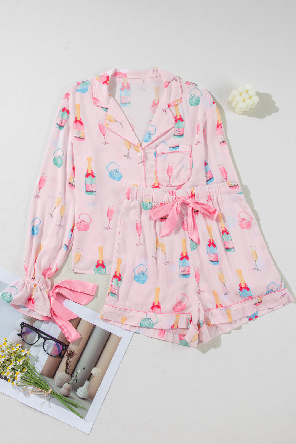 Christmas Wine Glass Pajama Set- Multiple Colors