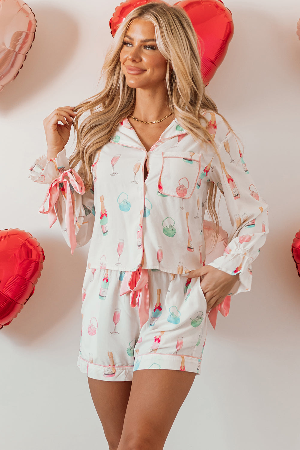 Christmas Wine Glass Pajama Set- Multiple Colors