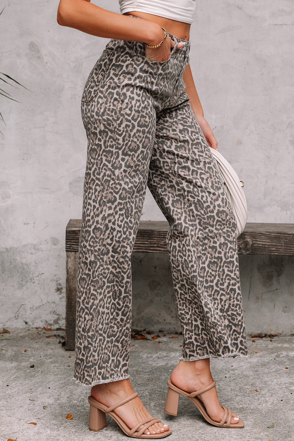 Leopard Frayed Edge High Waisted Jeans