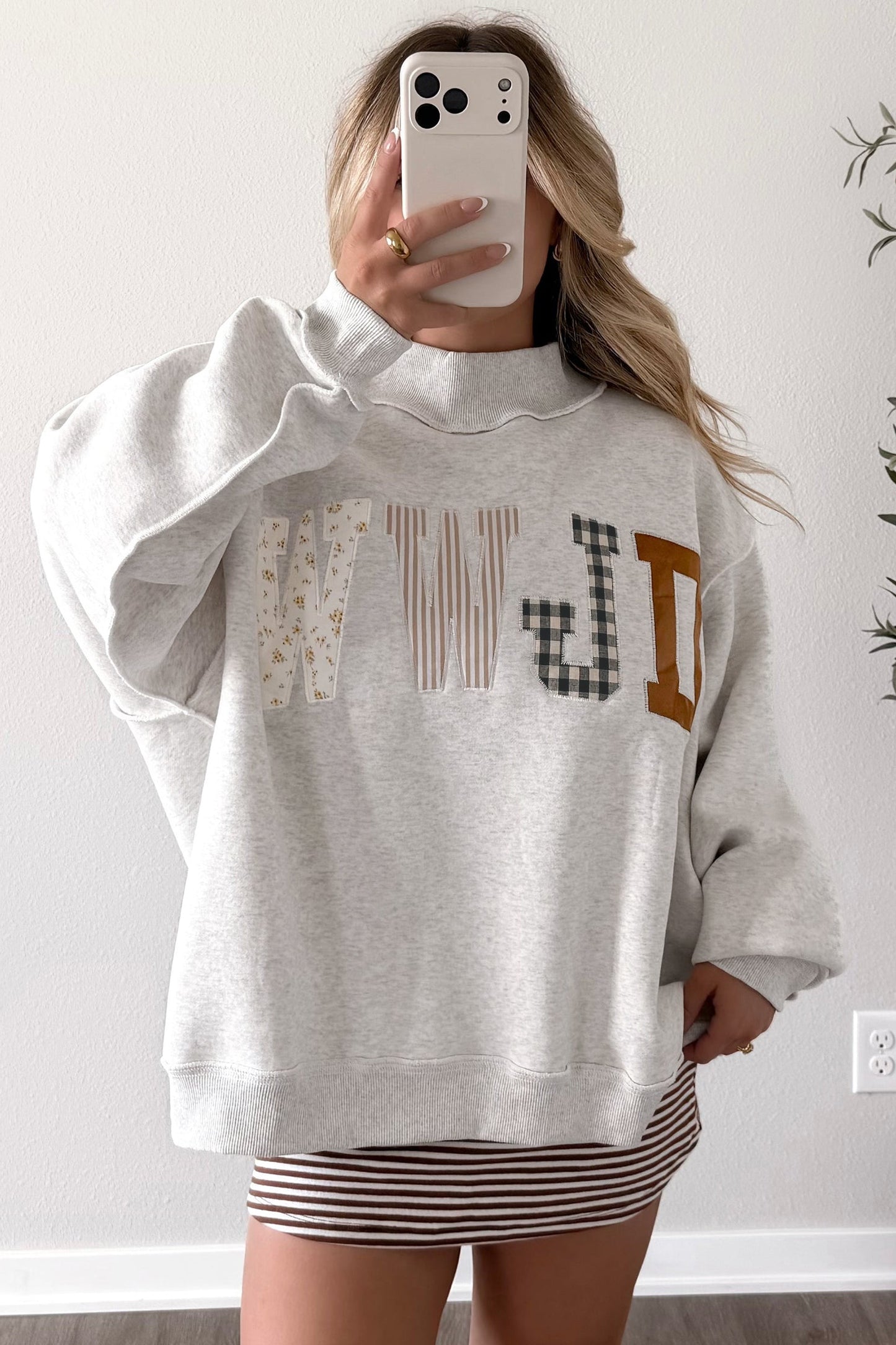 WWJD Embroidered Patch Mock Neck Sweatshirt