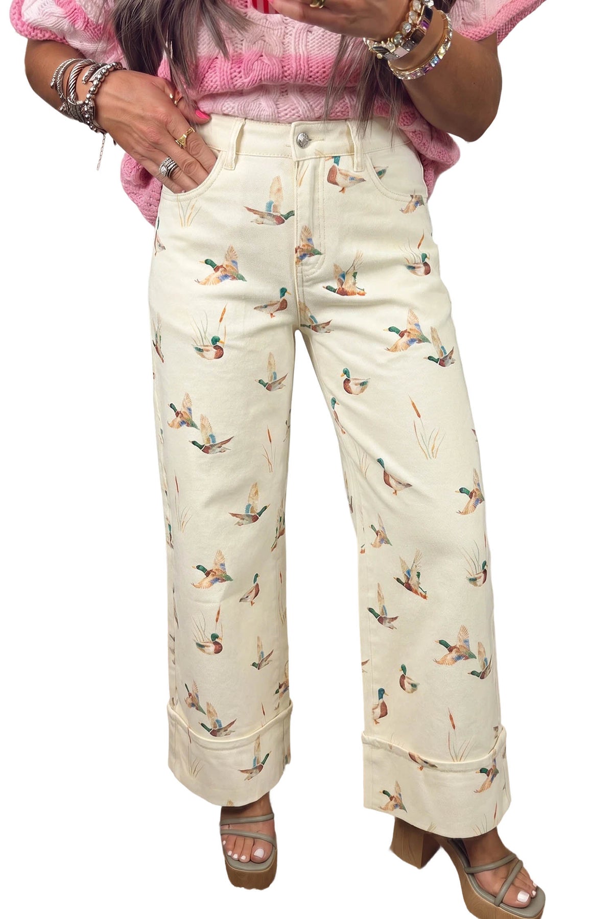 Mallard Printed Cuffed Hem Jeans