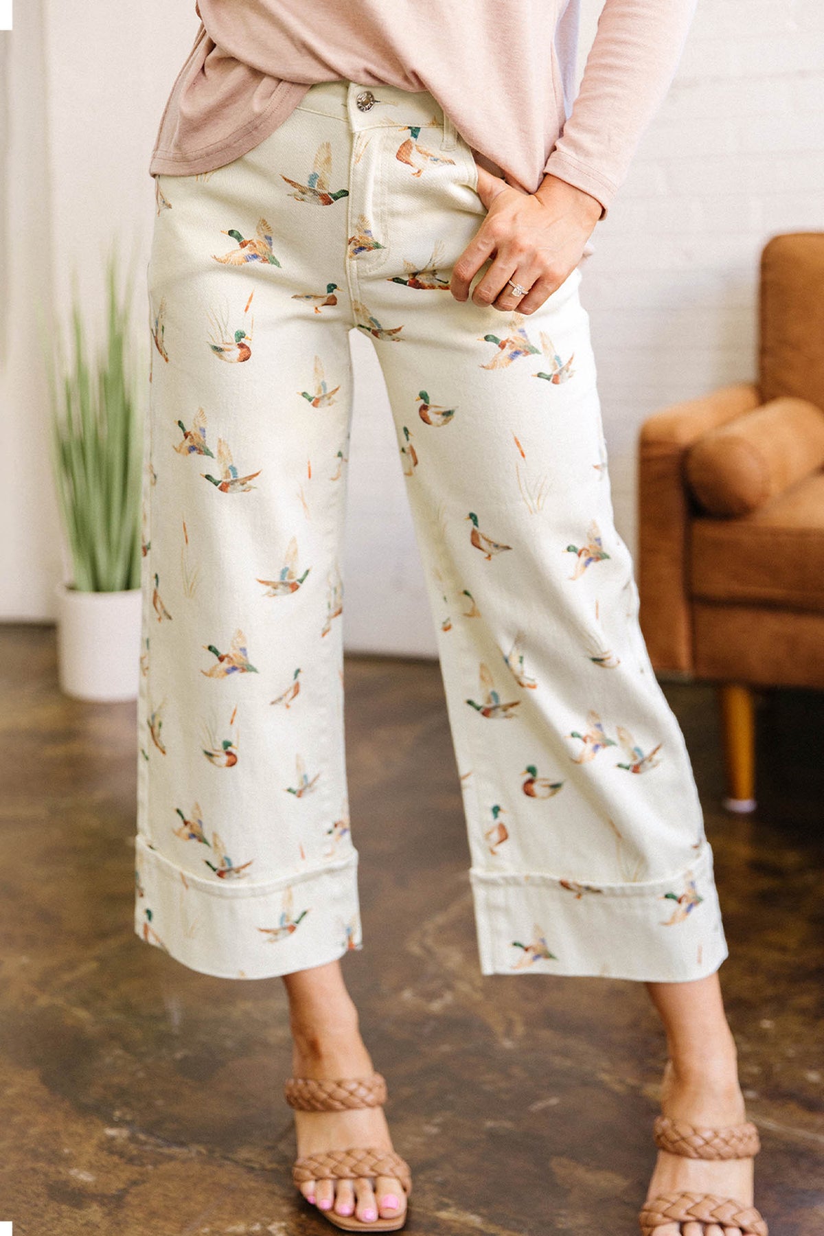 Mallard Printed Cuffed Hem Jeans