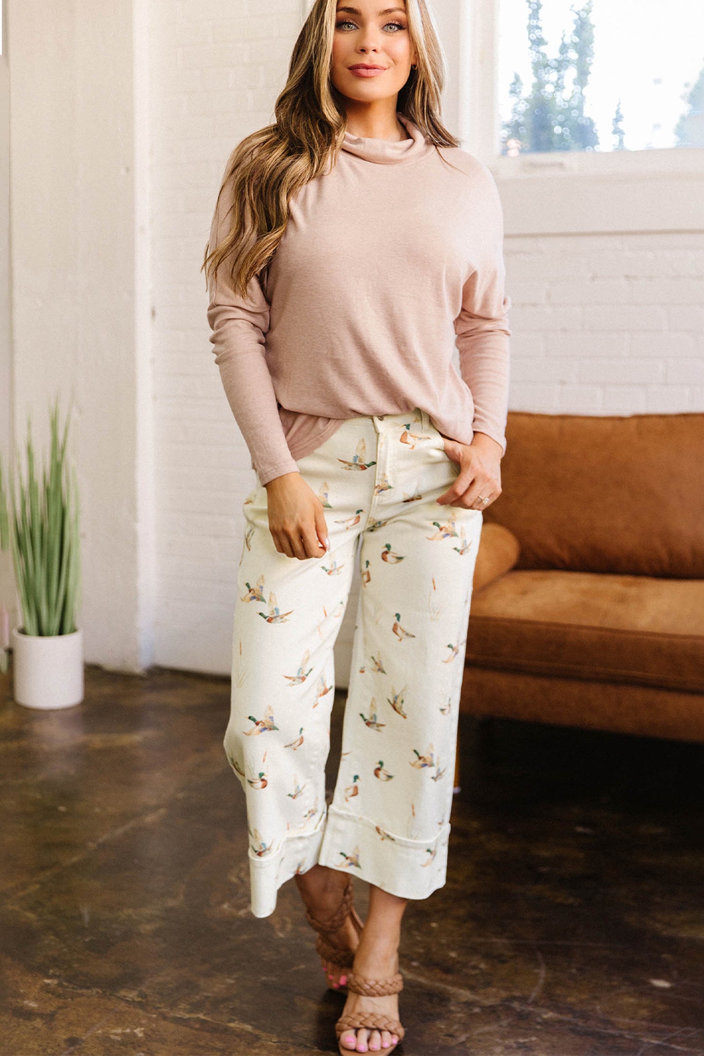 Mallard Printed Cuffed Hem Jeans