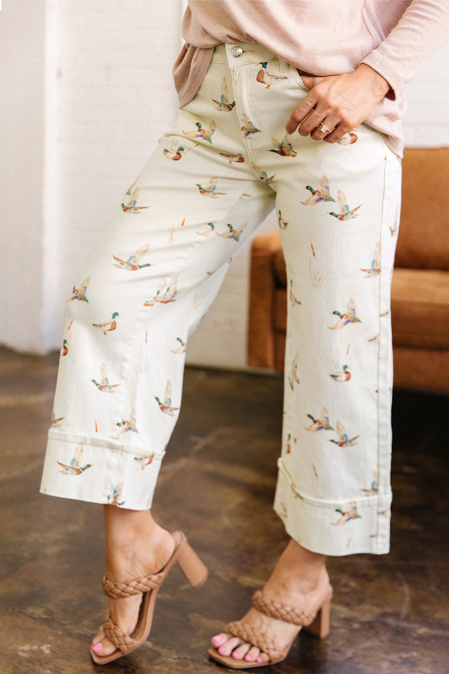 Mallard Printed Cuffed Hem Jeans