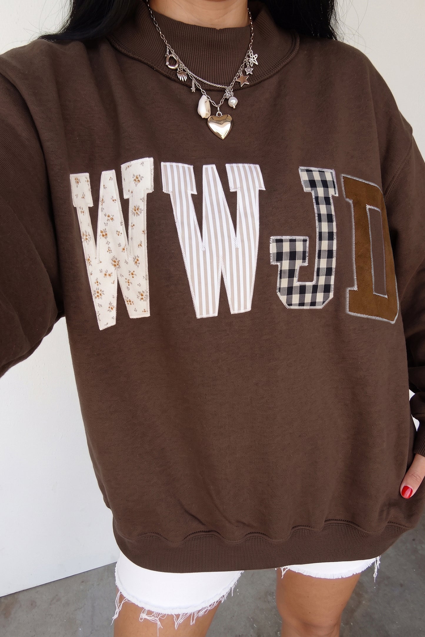 WWJD Embroidered Patch Mock Neck Sweatshirt