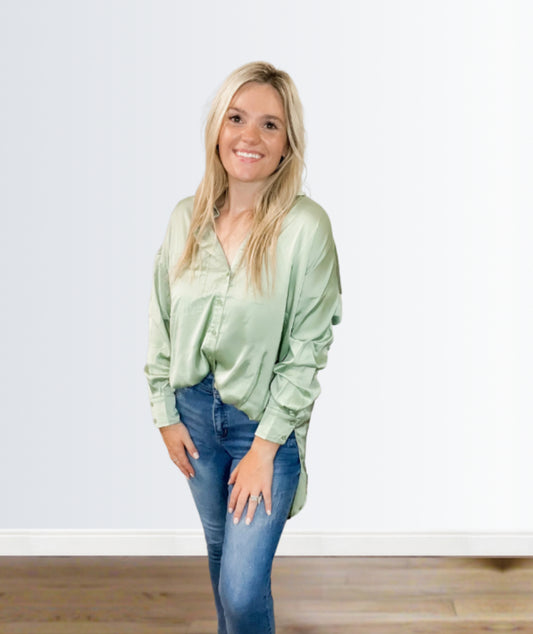 Sage Satin Blouse
