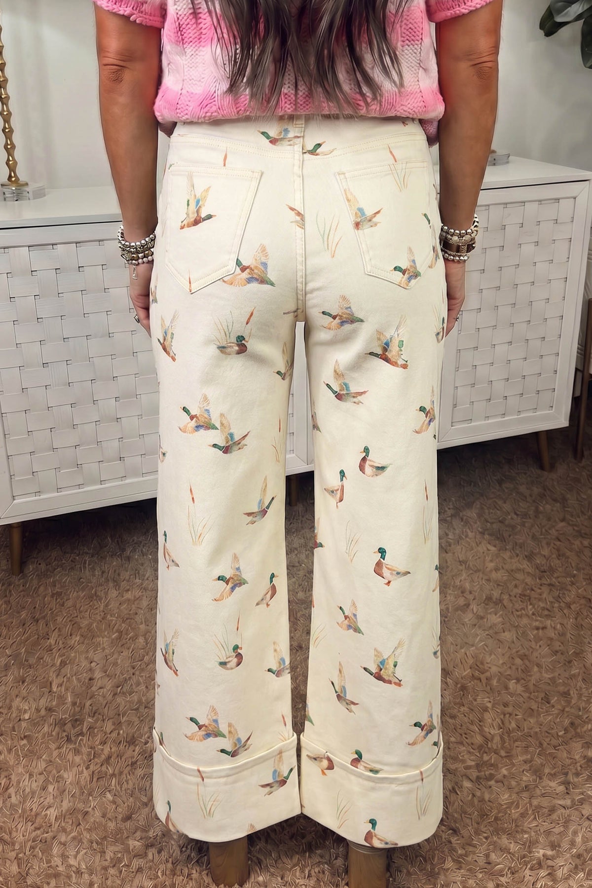 Mallard Printed Cuffed Hem Jeans