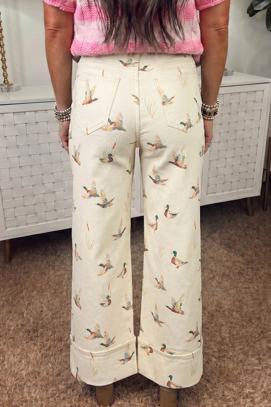 Mallard Printed Cuffed Hem Jeans
