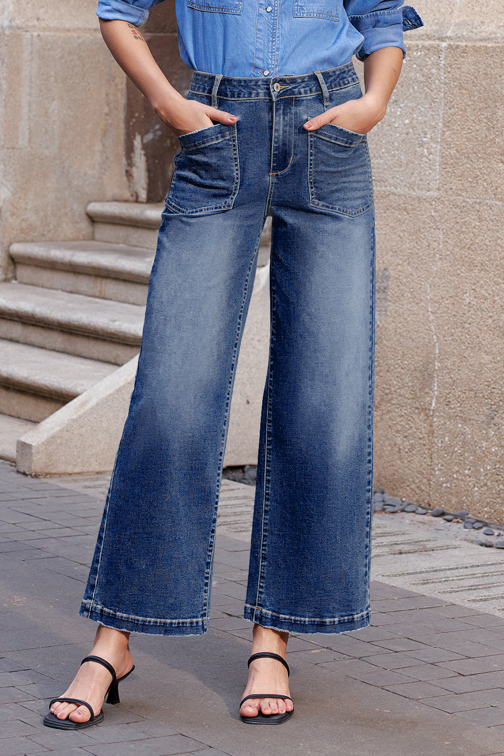 Denim Patch Pocket Shift Jeans- Two Colors