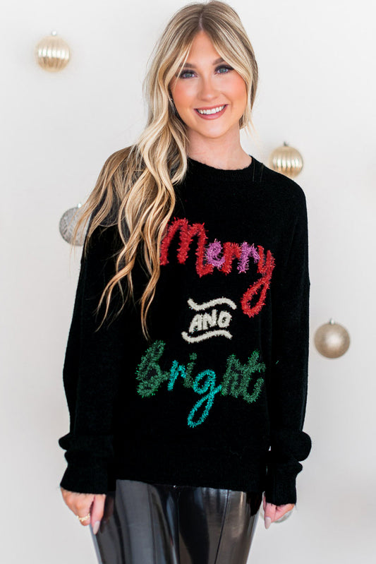 Tinsel Merry and Bright Christmas Sweater-Black