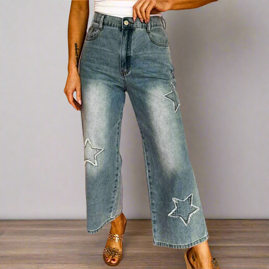 Star Patchwork High Waist Jeans