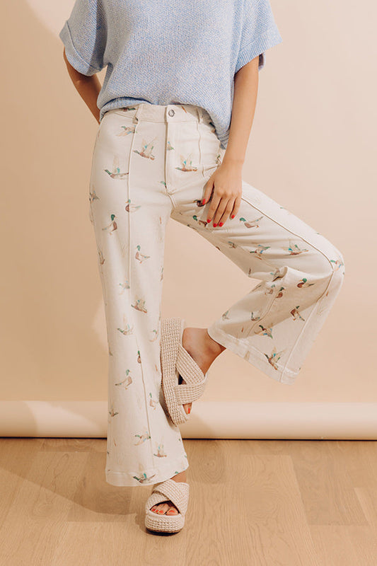 Mallard Printed Cuffed Hem Jeans